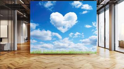 Nature heart shape cloud in the blue sky., created by generative AI technology. Wall mural