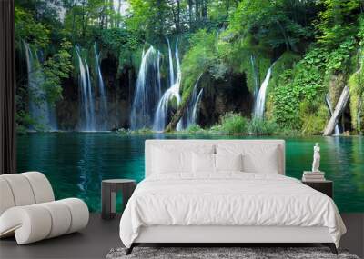 Waterfalls with clear water in Plitvice National Park, Croatia Wall mural