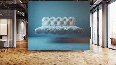 modern minimalist white leather tufted sofa on blue background Wall mural