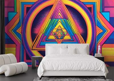 Psychedelic Rainbow Sacred Geometry Mandala Tattoo Design - 11:11 Wall mural