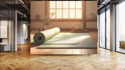 Yoga mat in front of window with soft sunlight Wall mural