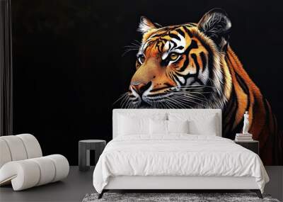 Majestic Tiger Portrait Against Dark Background Wall mural