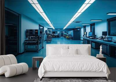 Modern Laboratory Interior with Blue Lighting Wall mural