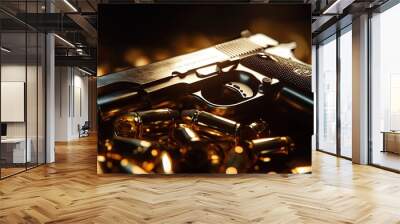 Stylish Handgun on a Bed of Bullets Wall mural