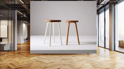 two stools with wooden legs and white legs                              Wall mural