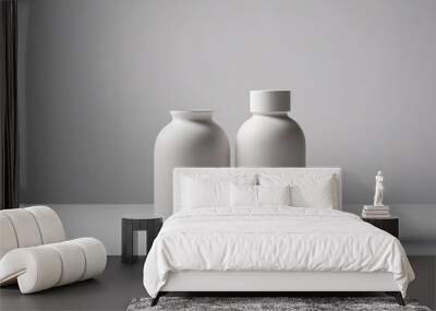 two white vases on a table                                Wall mural