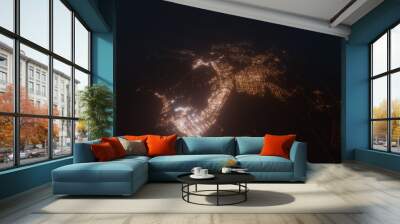 Aerial view on Abu Dhabi (UAE) from west. Top view on modern city at night from space Wall mural