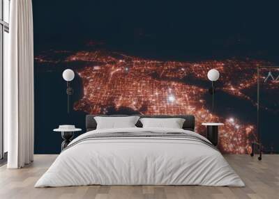 Los Angeles aerial view at night. Top view on modern city with street lights Wall mural