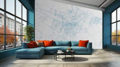 Map of the streets of Ningbo (China) made with blue lines on white paper. 3d render, illustration Wall mural