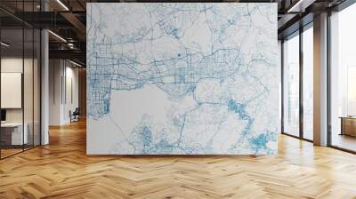 Map of the streets of Shenzhen (China) made with blue lines on white paper. 3d render, illustration Wall mural