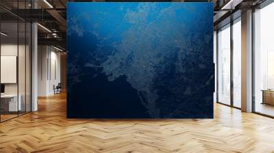 Street map of Athens (Greece) engraved on blue metal background. View with light coming from top. 3d render, illustration Wall mural