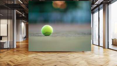 Tennis ball on green coating. Healthy lifestyle concept. Place for text. Wall mural