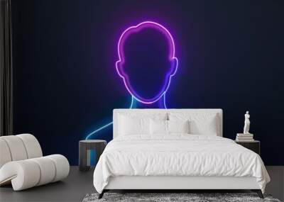 neon user silhouette isolated on black background Wall mural