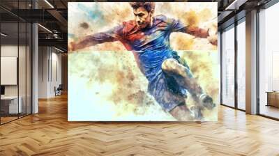 Soccer player watercolor painting. Wall mural