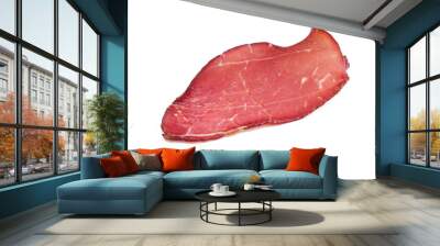 A single thin slice of dried and smoked beef isolated on white background. Prosciutto Wall mural