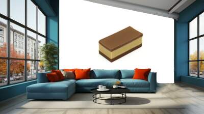 Chocolate and hazelnut cream nougat squared dessert treat isolated on white background Wall mural