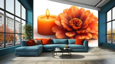 3D Cempas Chil Flower and Candle Vector Illustration - Dia de Muertos Symbols on White Background Wall mural