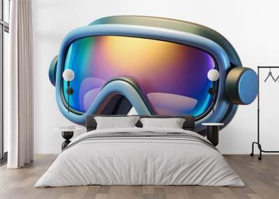 3D Close-Up of Futuristic Glowing Snow Goggles with Holographic Lenses - Macro Shot Highlighting High-Tech Design Elements on Isolated White Background Wall mural