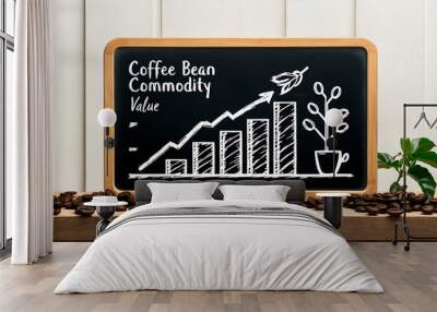 3d Flat icon as Blackboard with Coffee Beans and Growth Chart concept as A blackboard featuring coffee beans and a growth chart set against a whimsical background offering ample space for text or grap Wall mural