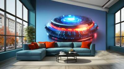 3d Flat icon as Glossy Glowing Holographic Laptop and Calendar concept as A photo featuring a glossy glowing holographic laptop and a calendar. The objects are positioned towards the right highlightin Wall mural