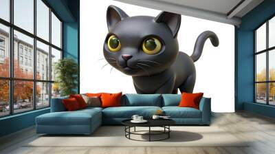 3D Glossy Black Cat Background with Glowing Eyes concept as A glossy background featuring a black cat with glowing eyes staring from the shadows. The scene is perfect for Halloween advertisements or s Wall mural