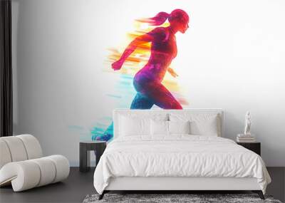 3D Glowing Abstract Plus Size Model in Athletic Wear concept as A sleek glowing abstract digital art banner featuring a plus size model in athletic wear. The design highlights the models strength and  Wall mural