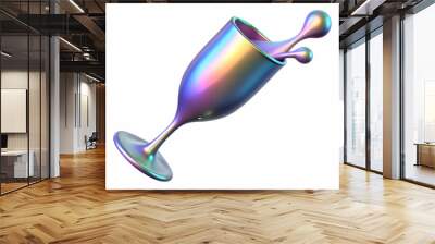 3D Holographic Champagne Flute Splash Concept: Close-Up of Shimmering Liquid Details with Glowing Effects on Plain White Background - Iconic Visual Wall mural