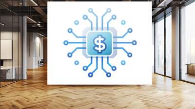 3D Icon as AI algorithm and dollar sign concept as An AI algorithm icon paired with a dollar sign symbolizing the integration of artificial intelligence in financial transactions ideal for isolated ve Wall mural