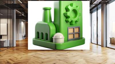 3D Icon as Green building and machine tool concept as A green building paired with a machine tool representing sustainable architecture and eco friendly manufacturing perfect for isolated vector desig Wall mural