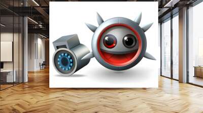 3D Icon as Malware icon and security camera concept as A malware icon paired with a security camera symbolizing the surveillance and defense against malicious software perfect for isolated vector desi Wall mural