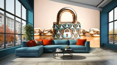 3D Icon as Social engineering icon and padlock concept as A social engineering icon paired with a padlock symbolizing the protection against human based cyber attacks perfect for isolated vector desig Wall mural