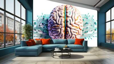 Abstract 3D AI Driven Digital Brain Elements Concept on White Background - Innovative Vector Design Symbolizing Cognitive Processes and Circuitry Data Streams Wall mural