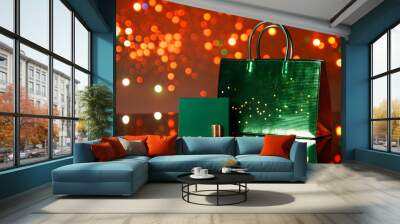 Bokeh Abstract Background Featuring Holographic Credit Card and Shopping Bag for Retail and Marketing Concepts in Photo Stock Wall mural