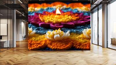 Diwali Rangoli and Diwali Greetings Text Isolated on White Background - Pan Across Colorful Festive Designs, Emphasizing Artistic Elements for Stock Photo Wall mural