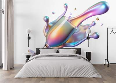 Flat Holographic Champagne Bubbles Field: Medium Shot Illustration Featuring Mesmerizing Holographic Effects on a White Background with Copy Space for Smart Business Concepts Wall mural