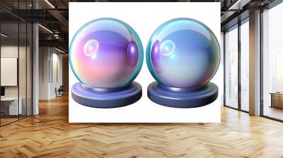 Flat Holographic Countdown Orbs: Close-Up of Two Mesmerizing 2025 Countdown Orbs on White Background - Perfect for New Year Graphics Wall mural