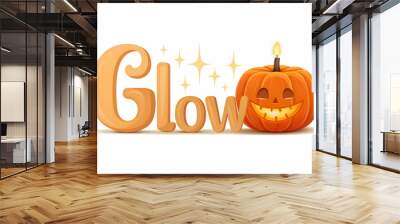 Flat Jack o Lantern and Candle with Glow Text concept as An isolated vector featuring a glowing jack o lantern and a candle with the word Glow in a warm inviting font. The elements are set against a w Wall mural