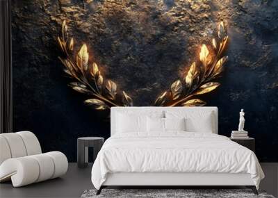 Glowing abstract laurel wreath with text Honor and Valor concept as A dignified banner design featuring a glowing abstract laurel wreath with the text Honor and Valor set against a deep textured backg Wall mural