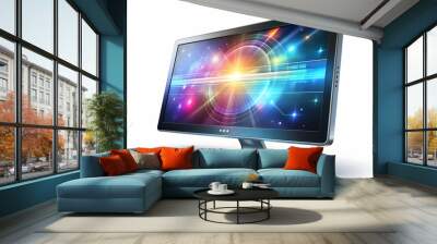 Holographic Monitor with Floating UI Concept - Innovative Technology Display with Softly Highlighted Elements and Ambient Light on White Background for Copy Space - Photo Stock Concept Wall mural