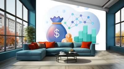 Photo Realistic as AI data analysis and money bag concept as An AI data analysis icon paired with a money bag symbolizing the financial insights gained through AI data analysis perfect for isolated ve Wall mural