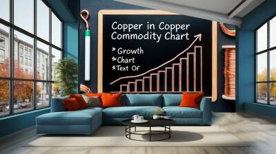 Photo Realistic as Blackboard with Copper Wire and Growth Chart concept as A blackboard with copper wire and a growth chart set against a dreamy background offering ample space for text or graphics sy Wall mural