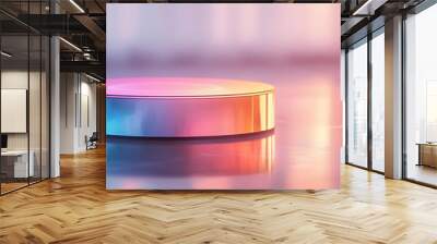 Photo Realistic as Glossy Glowing Holographic Laptop and Calendar concept as A photo featuring a glossy glowing holographic laptop and a calendar. The objects are positioned towards the right highligh Wall mural