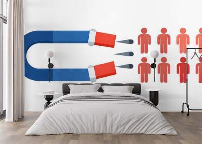 Vector icon of a magnet attracting customers representing marketing attraction. concept as A simple vector illustration of a magnet pulling in small human figures symbolizing customer attraction in ma Wall mural