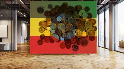 Ethiopia economic situation, financial values with coins, banking and money, Ethiopia flag with  Wall mural