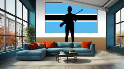 Man holding a gun in front of Botswana flag, fight or war idea Wall mural