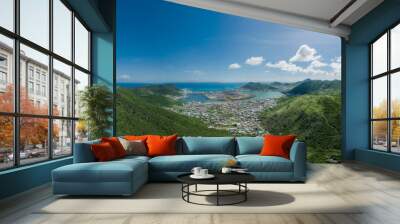 Panoramic drone view over Philipsburg in Saint Martin Sint Maarten Wall mural