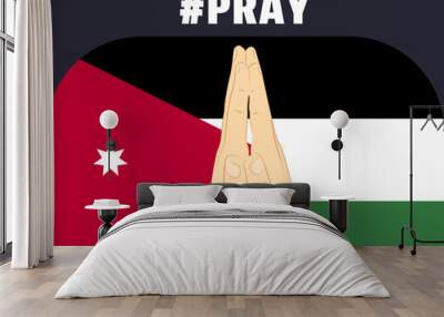 Pray for Jordan, help or support concept, Jordan flag with praying hands Wall mural