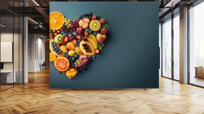 a heart made out of fruits and vegetables with generative ai, copy space Wall mural