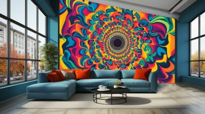 Abstract swirl pattern in vibrant colors with a black hole in the center. Wall mural