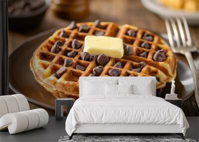 chocolate chip waffles with butter Wall mural